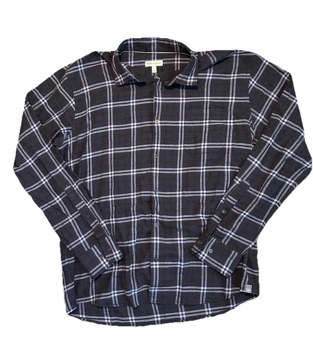 Peter Millar Men's Plaid Navy Button Up Flannel Large Pre Owned